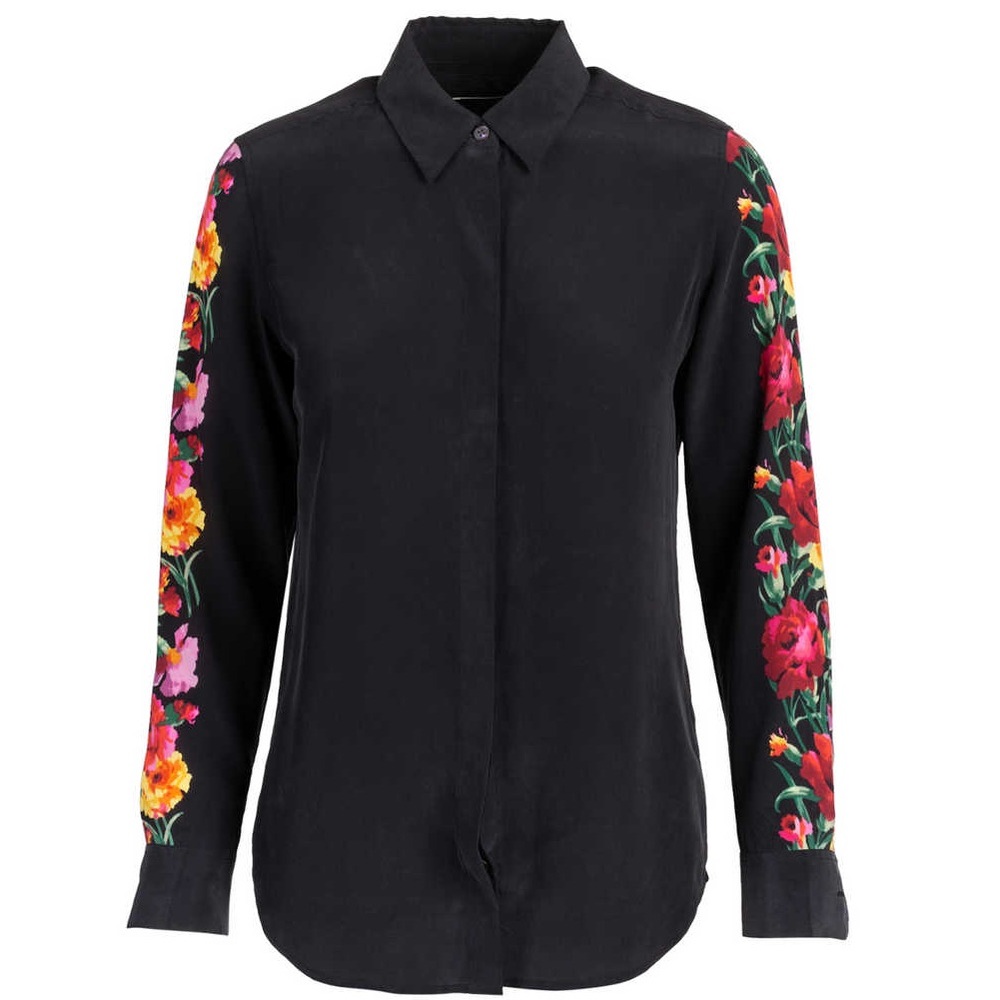 Equipment Black Floral Silk Shirt
